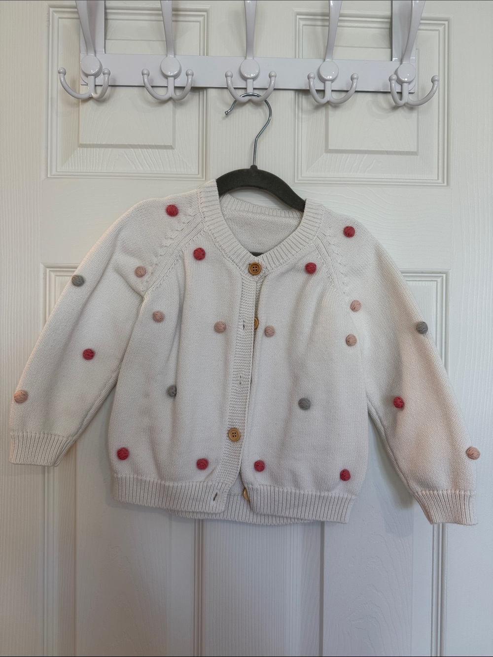 Cream Pom-Pom Button Cardigan